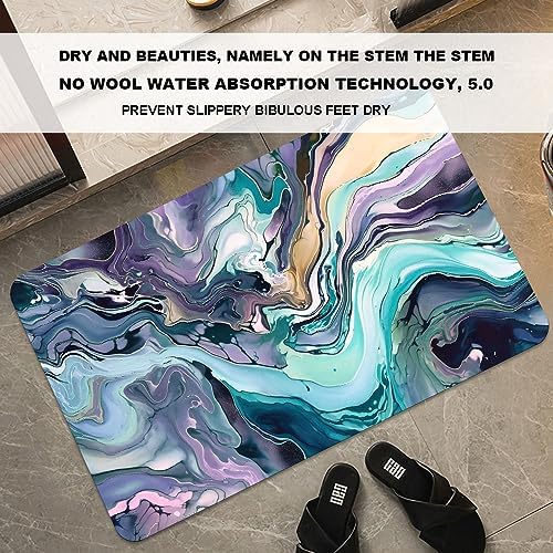 Bath Mat Rug, Cool colors abstract marble Non Slip Quick Dry Super Absorbent - Image 3
