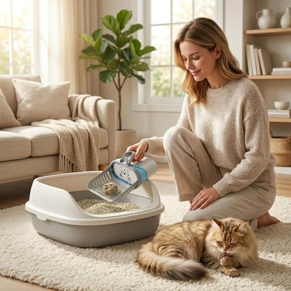 Cat Litter Scooper with Holder, Built-in Bin & 120 Bags, Easy Clean Scoop - Image 2
