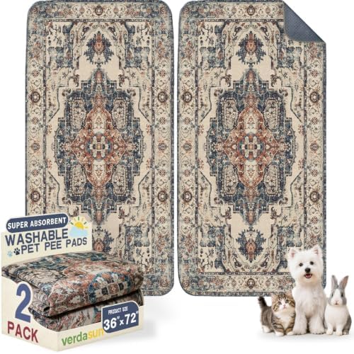 Washable Pee Pads for Dogs 36"x72" 2 Pack Reusable Puppy Potty Pad by Verdasun