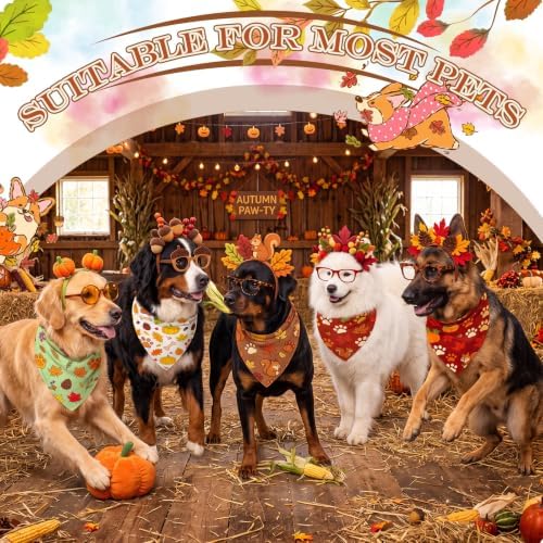 Preboun 100 Pcs Fall Paw Print Dog Bandanas Bulk, Autumn Thanksgiving Party - Image 2