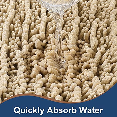 Luxury Chenille Beige Bathroom Rugs Sets 2 Piece, Thickened Hot Melt Rubber - Image 4