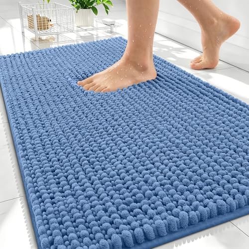 OLANLY Thick Chenille Absorbent Bathroom Rugs Mat 30x20, Cornflower Blue by OLANLY
