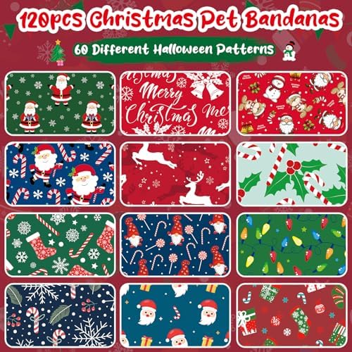 120 Pcs Christmas Dog Bandana Bulk Xmas Pet Scarf Assorted - Image 3