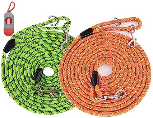 2 Pack Orange&Green 20FT Long Dog Leashes That Pull, Heavy Duty Dog Lead by Lanwandeng