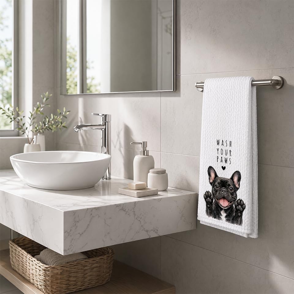 Black Frenchie Kitchen Towel, Hand Towel, French Bulldog Gifts - Image 4