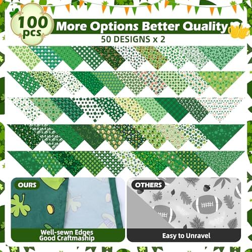 [Hemmed] 100 Pcs St. Patrick's Day Dog Bandanas Bulk Shamrock Pet Scarves Lucky Adjustable Bibs for X-M-L Dogs Washable Holiday Puppy Kerchief for Groomers Shelters - Image 4