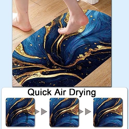 Blue and Gold Marble Texture Super Absorbent Quick-Drying Bathroom Mat Rug - Image 5