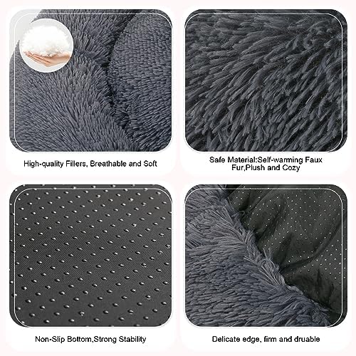 Dog Bed, Cat Calming Bed, Faux Fur Pillow Pet Donut Cuddler Round Plush Bed - Image 4