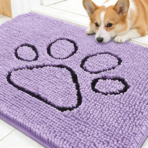OLANLY Dog Door Mat for Muddy Paws 30x20, Paw Print Design Chenille Mud Mat by OLANLY
