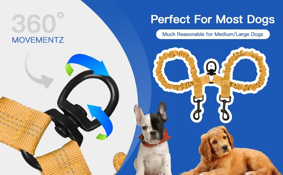 MingXpets Double Dog Leash, 360° Swivel Tangle Free Bungee Walking Training - Image 6
