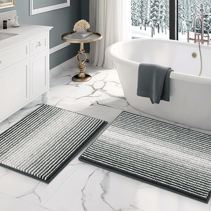 BSICPRO Bathroom Rugs Sets 2 Piece, Non Slip Striped Bath Mats by BSICPRO