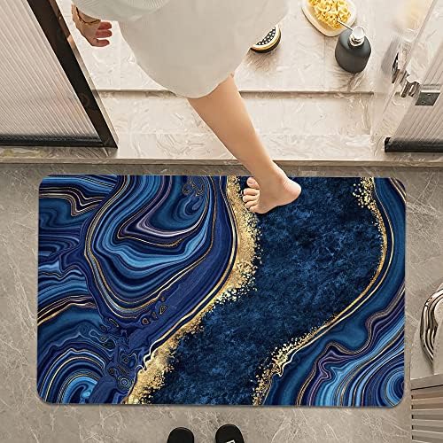 Bath Mat Rug, Dark Blue Gold Marble Non Slip Quick Dry Super Absorbent Thin - Image 7
