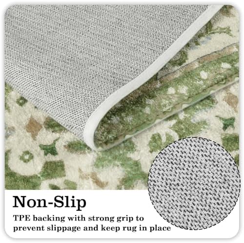 Uphome Vintage Bathroom Runner Rug Sage Green Boho Non-Slip Kitchen Runner - Image 3