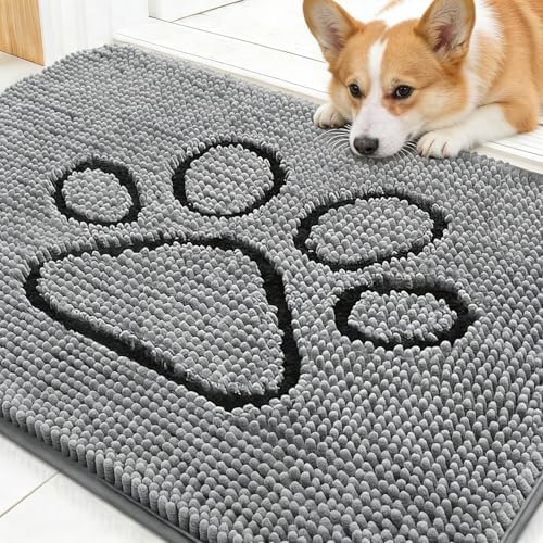 OLANLY Dog Door Mat for Muddy Paws 30x20, Paw Print Design Chenille Mud Mat by OLANLY