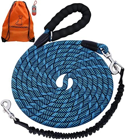 Long Dog Leash with Reflective Threads 15FT 20FT 30FT 50FT, Heavy Duty Bungee by Lanwandeng