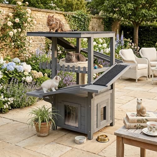 4-Tier Outdoor Cat House, Pine Wood Climbing Tower by Outdoorchairs