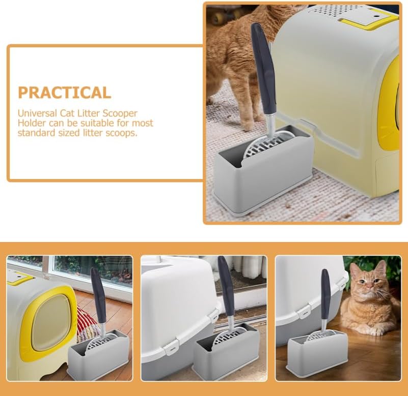 POPETPOP Cat Litter Scoop Holder 6.7"x3.1" Grey Plastic – Detachable Rack & - Image 5