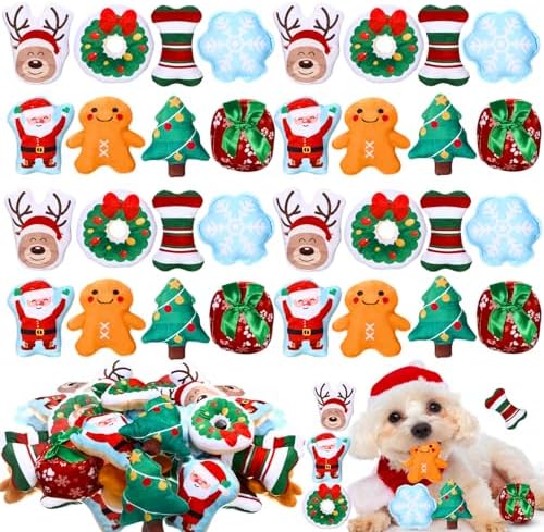 Soulchen 80 Pcs Christmas Dog Squeaky Toys, 8 Styles Plush Toys Bulk by Soulchen