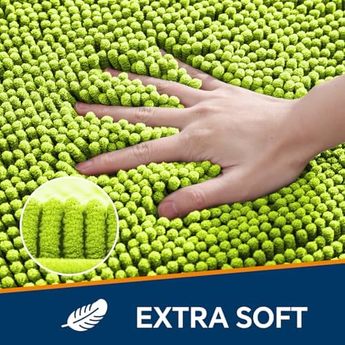 Chenille Bathroom Rug 30"x50" Lime Green, Large Plush Bath Mat - Image 3