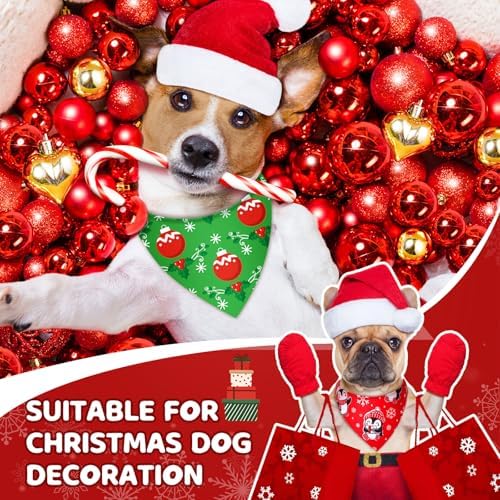 Preboun 100 Pcs Christmas Dog Bandanas Bulk, Red and Green Santa Snowmen - Image 2