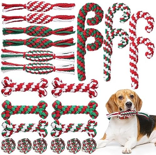 24 Pcs Christmas Dog Rope Toys Puppy Chew Teething,Classic Style by Glimin