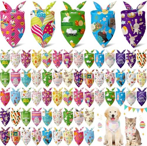 60 Pcs Easter Dog Bandanas Bulk Bunny Dog Bandanas Adjustable Puppy Bibs Triangle Scarf Holiday Pet Costume for Small Medium Pet (Bunny Pattern, Large) by Sanwuta