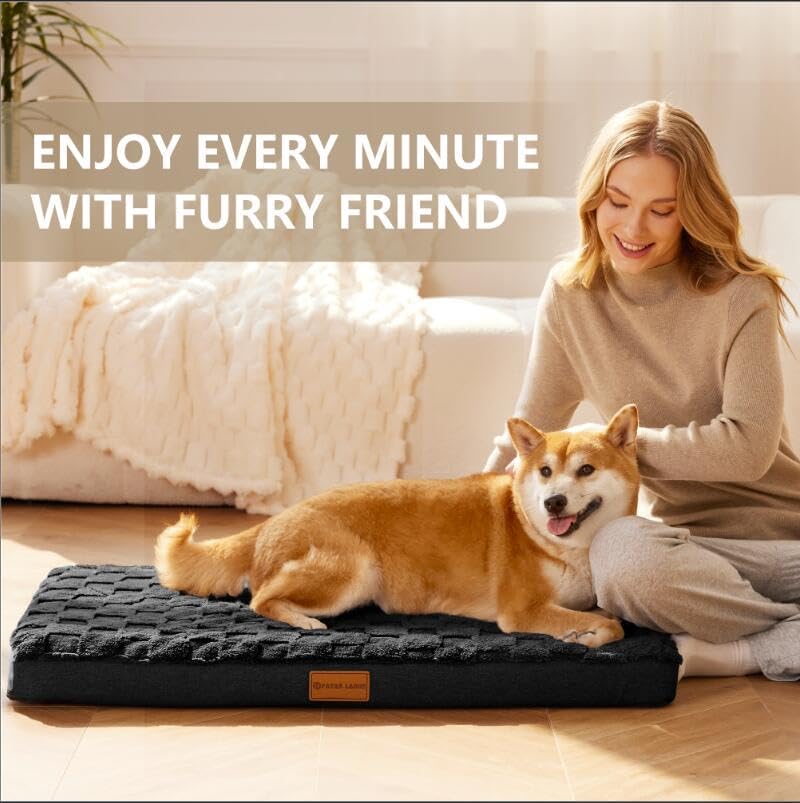 Patas Lague Orthopedic Dog Bed Washable Pet Crate Mat 30''X20'' Black - Image 2