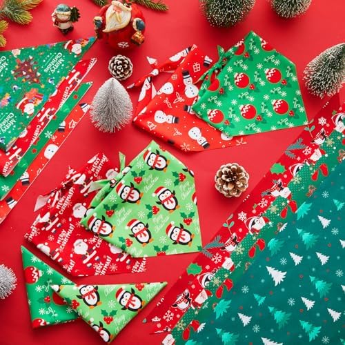 Preboun 100 Pcs Christmas Dog Bandanas Bulk, Red and Green Santa Snowmen - Image 5