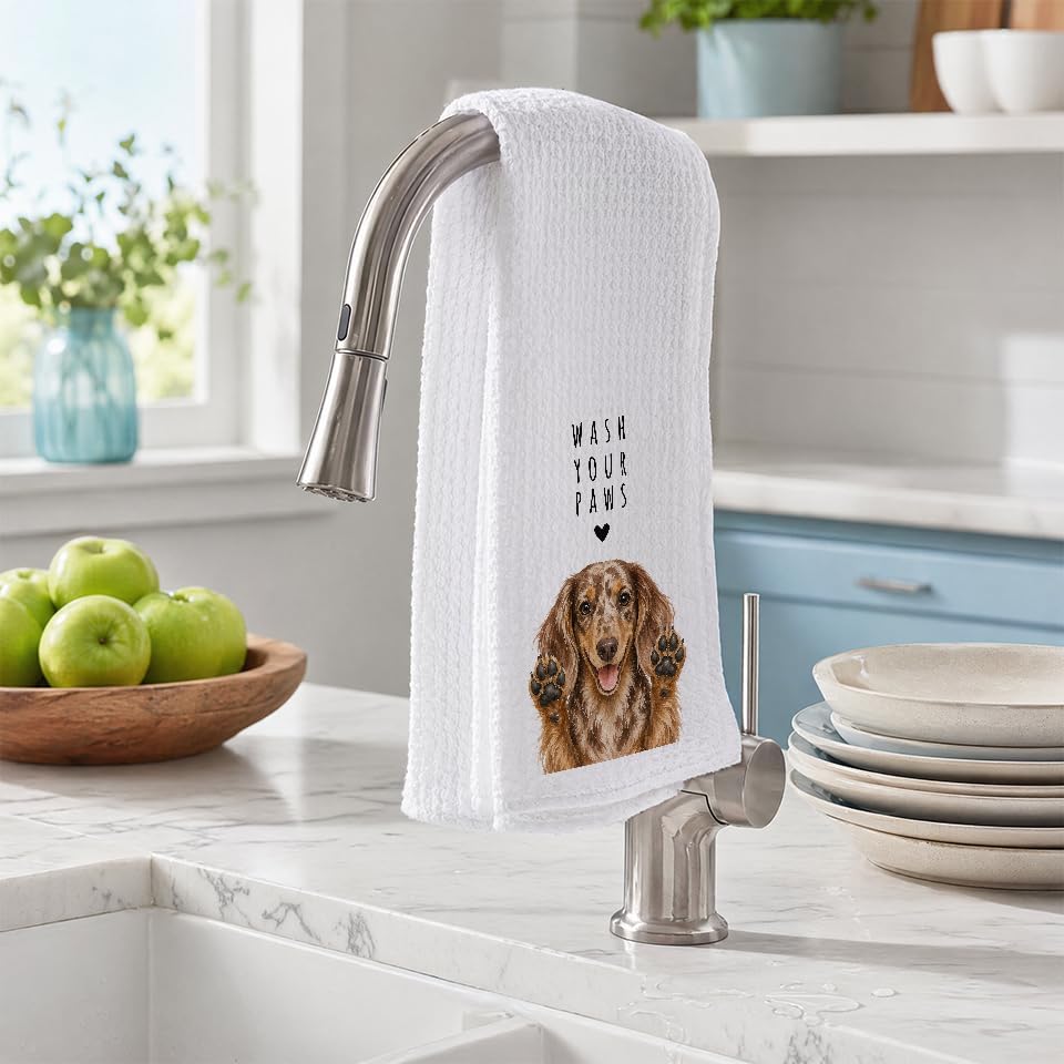 Dapple Doxie Kitchen Towel, Hand Towel, Dachshund Gifts - Image 2