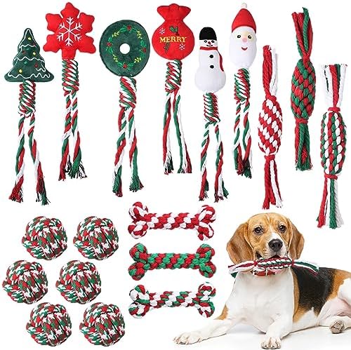 24 Pcs Christmas Dog Rope Toys Puppy Chew Teething, Funny Style by Glimin