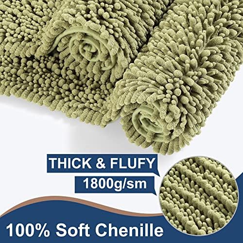 Luxury Chenille Light Sage Green Bathroom Rugs Sets 2 Piece, Thickened Hot Melt - Image 3