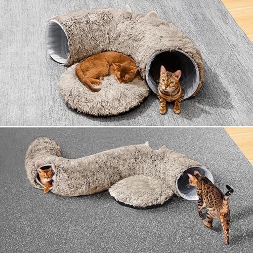 Cat Tunnel with Cat Bed for Indoor Cats, Soft Plush Peekaboo Cat Cave Donut - Image 3