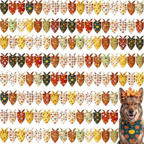 Preboun 100 Pcs Fall Paw Print Dog Bandanas Bulk, Autumn Thanksgiving Party by Preboun