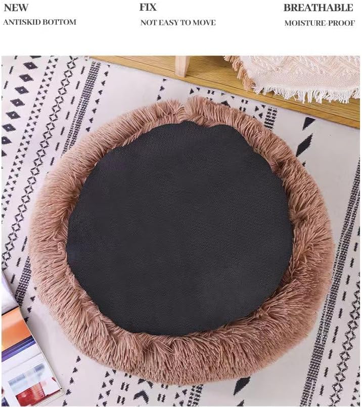 Round Fluffy Hooded Cat Bed Cave, Anti-Anxiety Cave Bed - Image 3