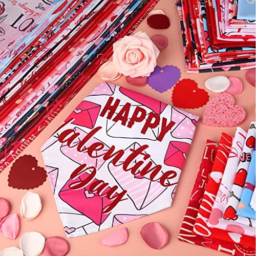 60 Pcs Valentine's Day Dog Bandanas Bulk Heart Pet Bandanas Adjustable Dog Bibs Triangle Scarf Holiday Costume for Small Medium Pet (Heart Pattern) - Image 3