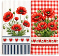 2 Pack Red Flower Kitchen Towels, Floral Decorative Dish Towel Set by Z-synka