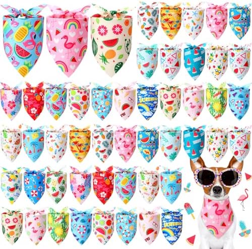 Preboun 50 Pcs Summer Bandanas for Dogs Bulk, Hawaiian Tropical Style by Preboun