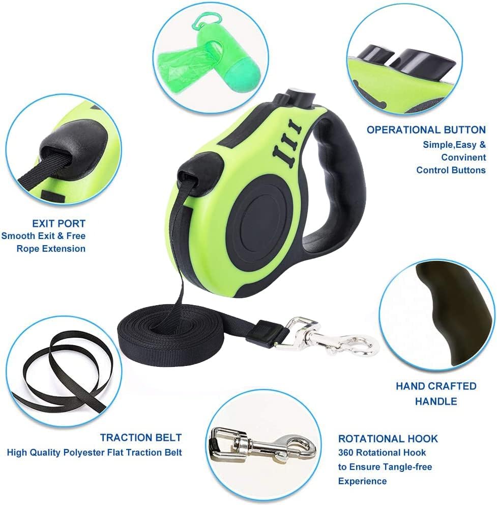 Retractable Green Dog Leash for Medium & Small Dogs & Cats - Image 3