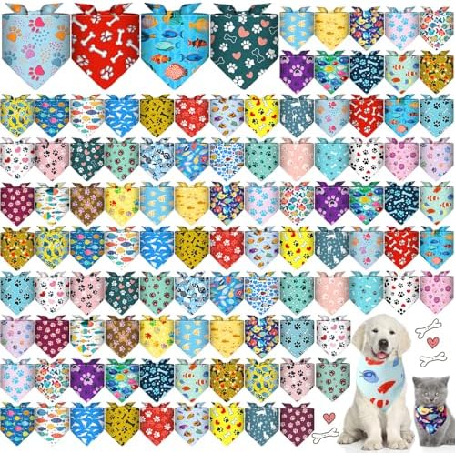 120 Pcs Paw Dog Bandanas Bulk Bone Pet Bandanas Dog Handkerchiefs by Bulyoou