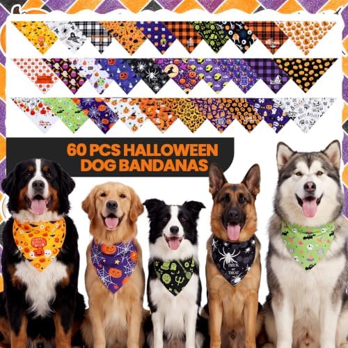 60 Pcs Halloween Dog Bandanas Bulk Pet Bibs Scarf, Pumpkin Large - Image 3