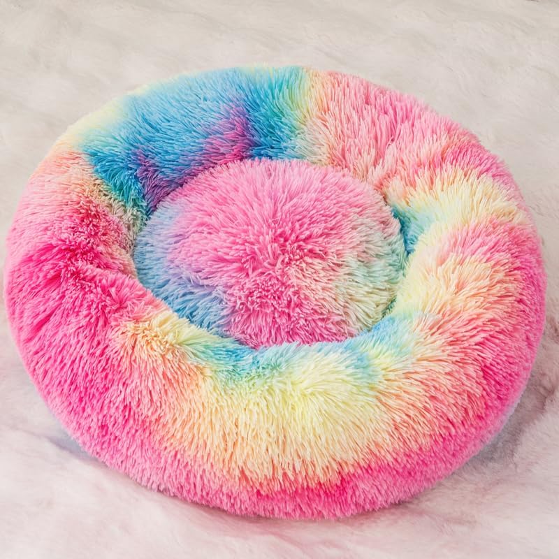 Cat Beds for Indoor Cats, 20inch Calming Dog Bed Rainbow Donut & Orthopedic Pet - Image 4