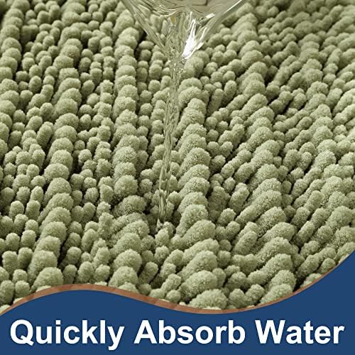 Luxury Chenille Light Sage Green Bathroom Rugs Sets 2 Piece, Thickened Hot Melt - Image 4