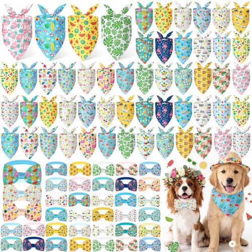 100 Pcs Summer Bandanas Bulk for Dogs Hawaiian Collar Lover Gift by Sanwuta