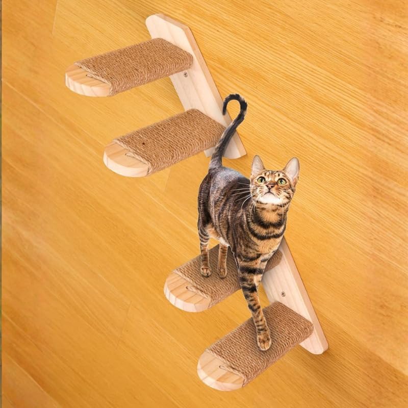 Wall Mounted Cat Shelf, 2 Pack 2 Step Wooden Stairway - Image 7