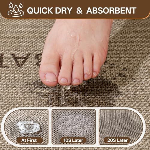 Bath Mat Non Slip, Quick Dry Bathroom Rug Door, Border Brown - Image 5