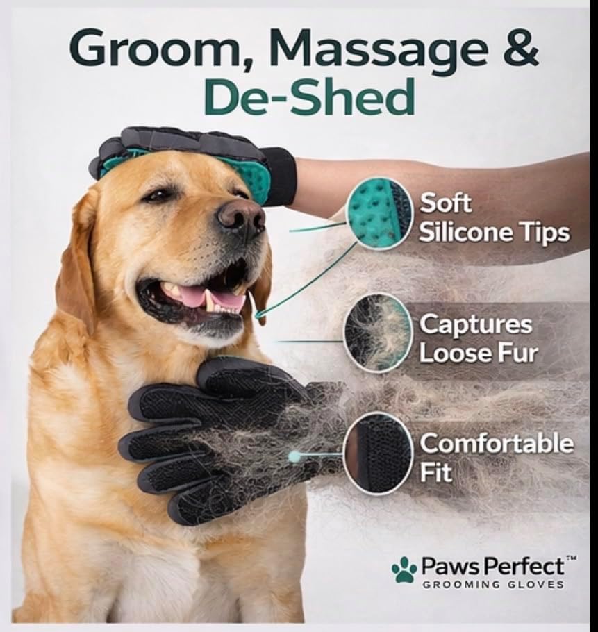 Pet Grooming Gloves for Dogs and Cats, Deshedding Hair Remover Mitt, 2 Pack - Image 4