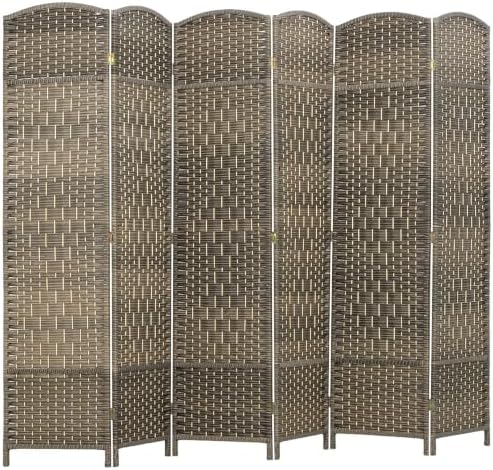 HOMCOM 6 Panel Room Divider 6 Ft Privacy Screen Hand-Woven Dark Rustic Oak by HOMCOM