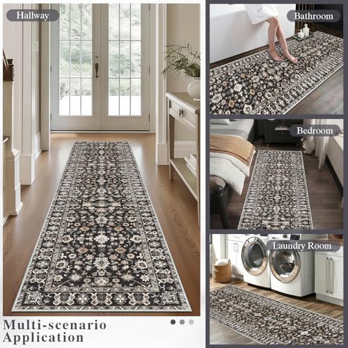 Wshable Runner Rug, Rugs for Hallway 3x10 Black Carpet - Image 7
