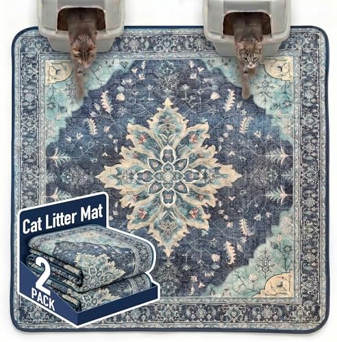 Hompet Cat Litter Mat 2 Pack, 72x72 Large Machine Washable Trapping Mats by Hompet