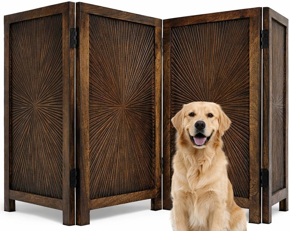 Freestanding Pet Gate, 4-Panel Folding, 56x28 in by TheWoodenTown